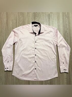 Maceoo Men’s Dress Shirt XL Pink Black Contrast Collar Italian Fabric Cotton